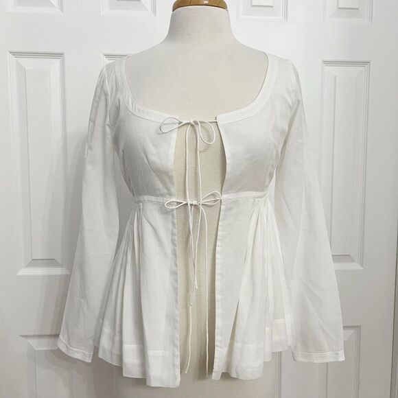 Rebecca Taylor Womens White Voile Pleated Tie Front Long Sleeves Blouse Size XS - Picture 1 of 6